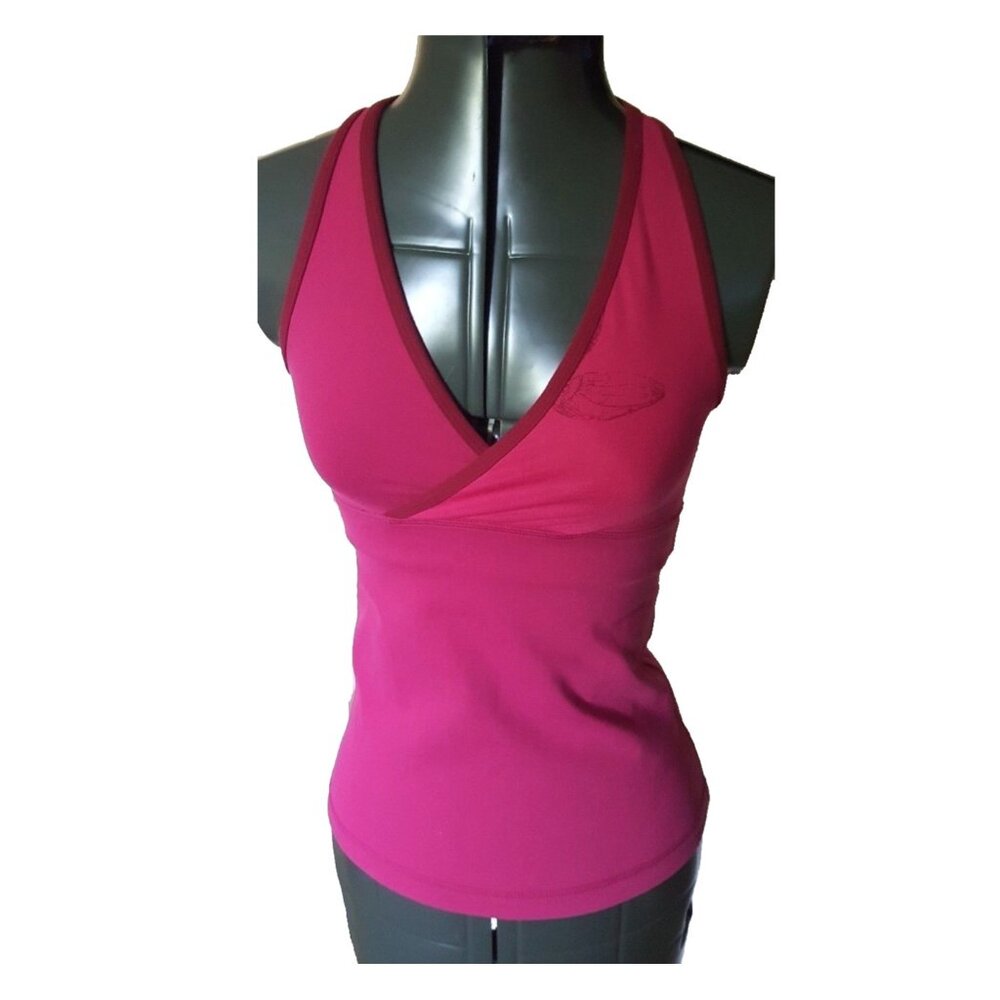 Lululemon yoga gym V neck hot pink tank top shirt 4